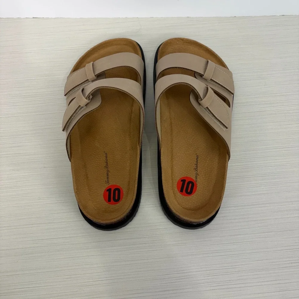 Tommy Bahama Men Double Ban Leather Sandals Adjustable Straps Size 10 TRF Truite